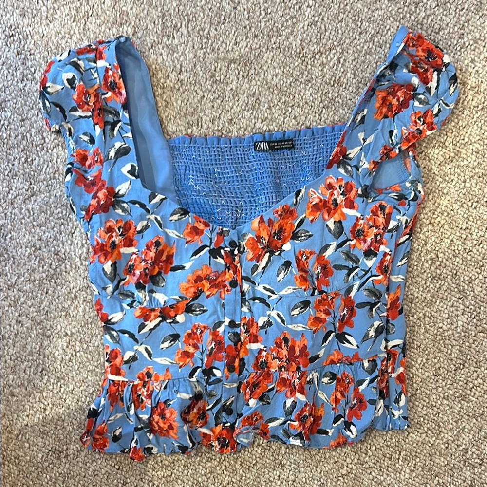 Zara Blue Floral Women's short sleeve Top M
